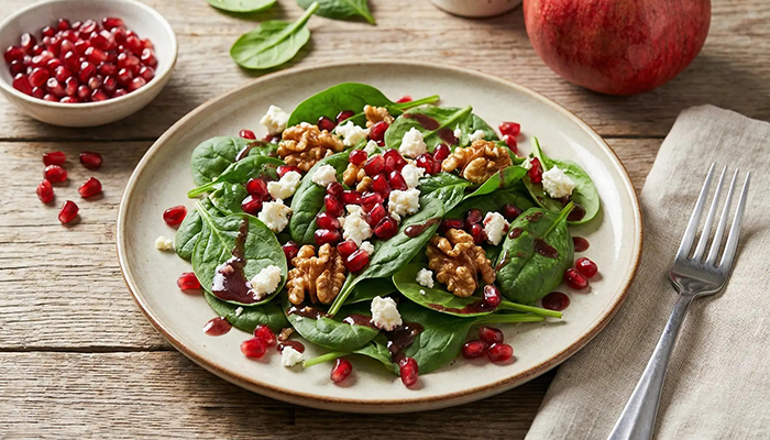 طرز تهیه سالاد اسفناج و انار؛ شاهکار رنگ و طعم برای لاغری و سلامتی